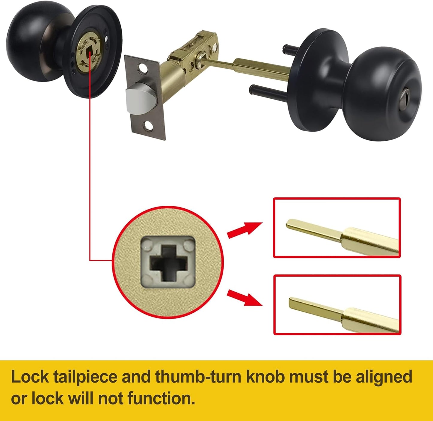 Privacy Door Knob, Matte Black Keyless Door Lock in Solid Stainless Steel for Bedroom or Bathroom, Standard round Ball Handle